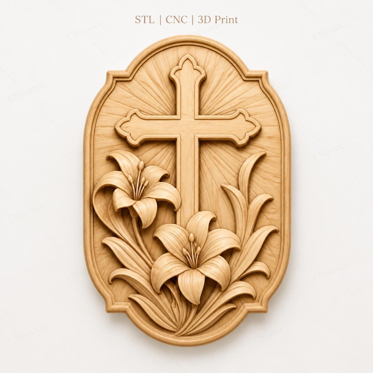 CNC & impression 3D relief croix chrétienne avec fleurs de lys, fichier STL très haute qualité