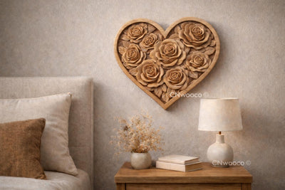 Fichier CNC & impression 3D cœur de roses – bas-relief floral très haute qualité pour sculpture bois, décoration murale STL