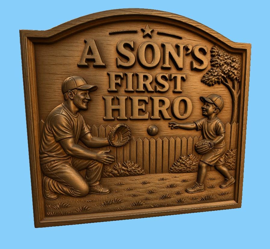 CNC & 3D-Reliefdruck Vater und Sohn Baseball First Hero, sehr hochwertige STL-Datei