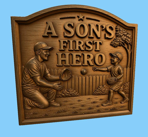 CNC & impression 3D relief père et fils baseball First Hero, fichier STL très haute qualité