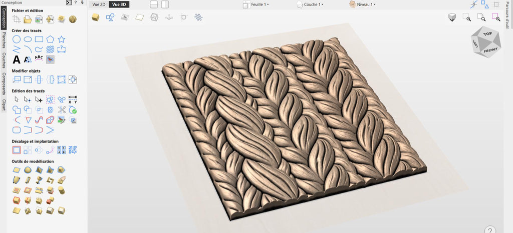 Fichier CNC panneau texture bois tressée, bas-relief motif tressé décoratif, décoration murale, motif porte meuble, modèle gravure 3D STL