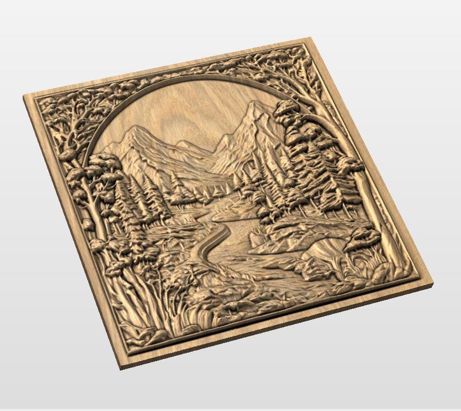 Fichier CNC paysage bas-relief 3D – STL pour routeur CNC, VCarve/Aspire – décoration murale numérique