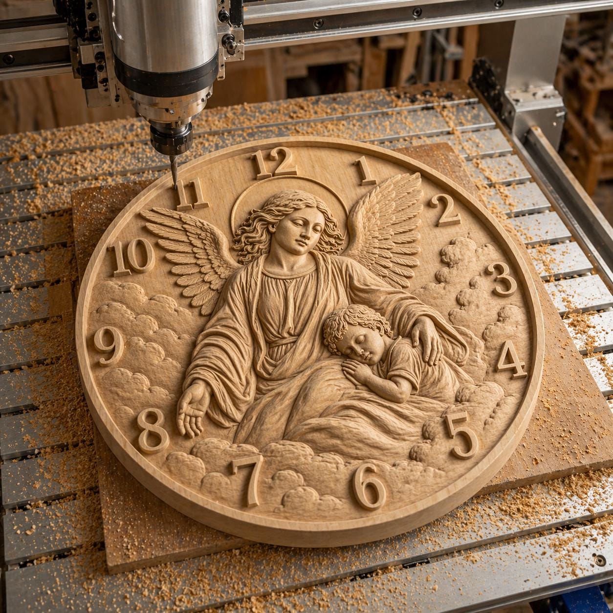 Fichier CNC horloge chrétienne – bas-relief religieux pour sculpture bois, décoration murale STL