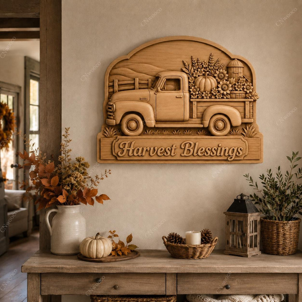 CNC- & 3D-Druck Vintage Herbst Relief Pickup, Bauernhaus-Datei für Holzgravur, hochwertige STL, anpassbar