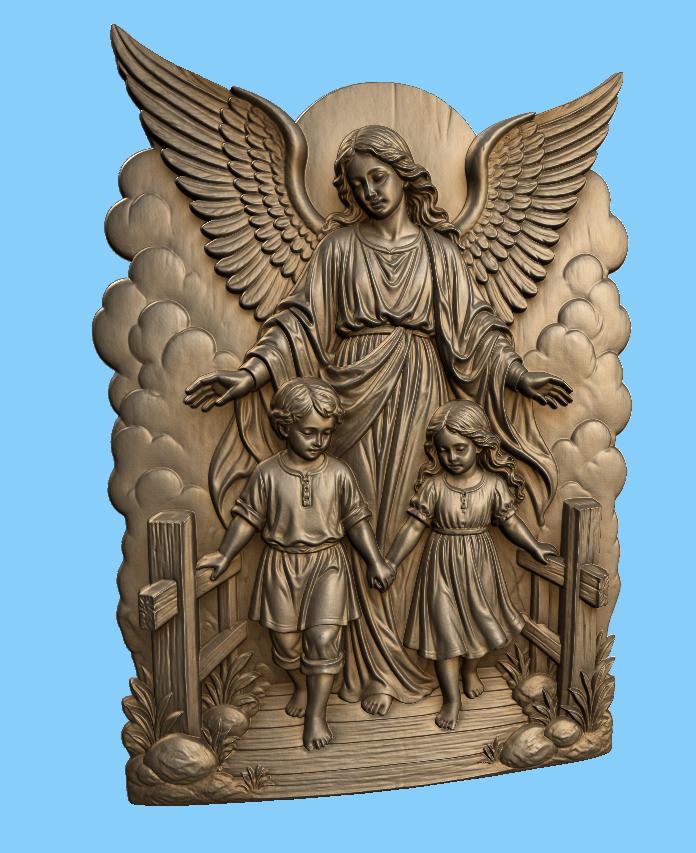 CNC & 3D-Reliefdruck Schutzengel mit Kindern, sehr hochwertige STL-Datei