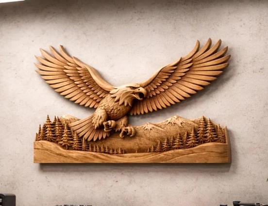 CNC-Datei, Wildtiere-Packung mit 5 Tieren, Wolf, Adler, Hirsch, Elch, rustikales Holz-Flachrelief, Wanddekoration, 3D-STL-Gravurmodell