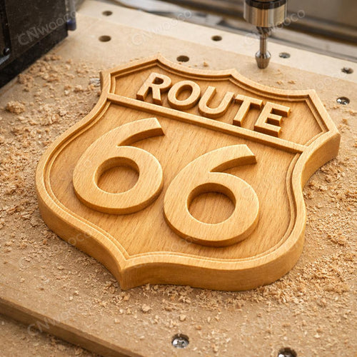 Fichier CNC & impression 3D panneau Route 66 – bas-relief vintage pour sculpture bois, décoration murale garage STL