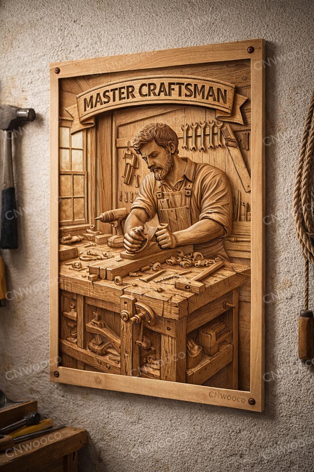 Fichier CNC panneau Master Craftsman – bas-relief menuisier pour sculpture bois, décoration murale atelier et bois STL