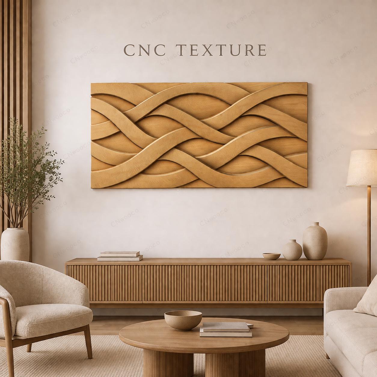 Fichier CNC panneau texture bois vague moderne – bas-relief pour sculpture bois, design façade meuble et décoration murale STL