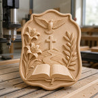 CNC & impression 3D relief Bible ouverte avec croix et colombe, fichier STL très haute qualité