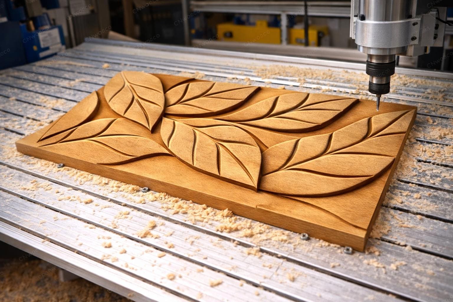 Fichier CNC panneau texture bois feuilles – bas-relief motif nature pour sculpture bois, design façade meuble et décoration murale STL