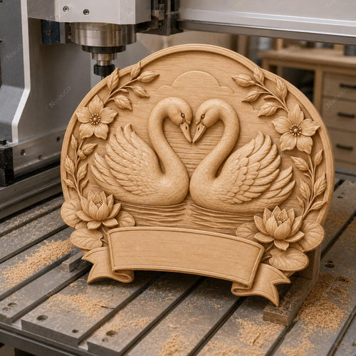 CNC & impression 3D relief cygnes amoureux, fichier mariage pour gravure bois, STL de haute qualité, à personnaliser