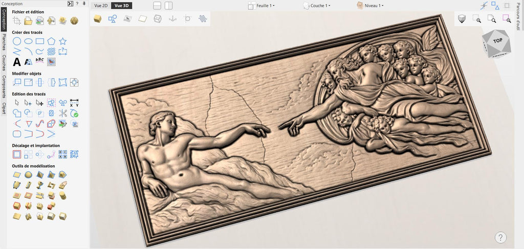CNC-Datei Erschaffung Adams – von der Renaissance inspiriertes Holzrelief für CNC-Schnitzereien, religiöse Wanddekoration STL