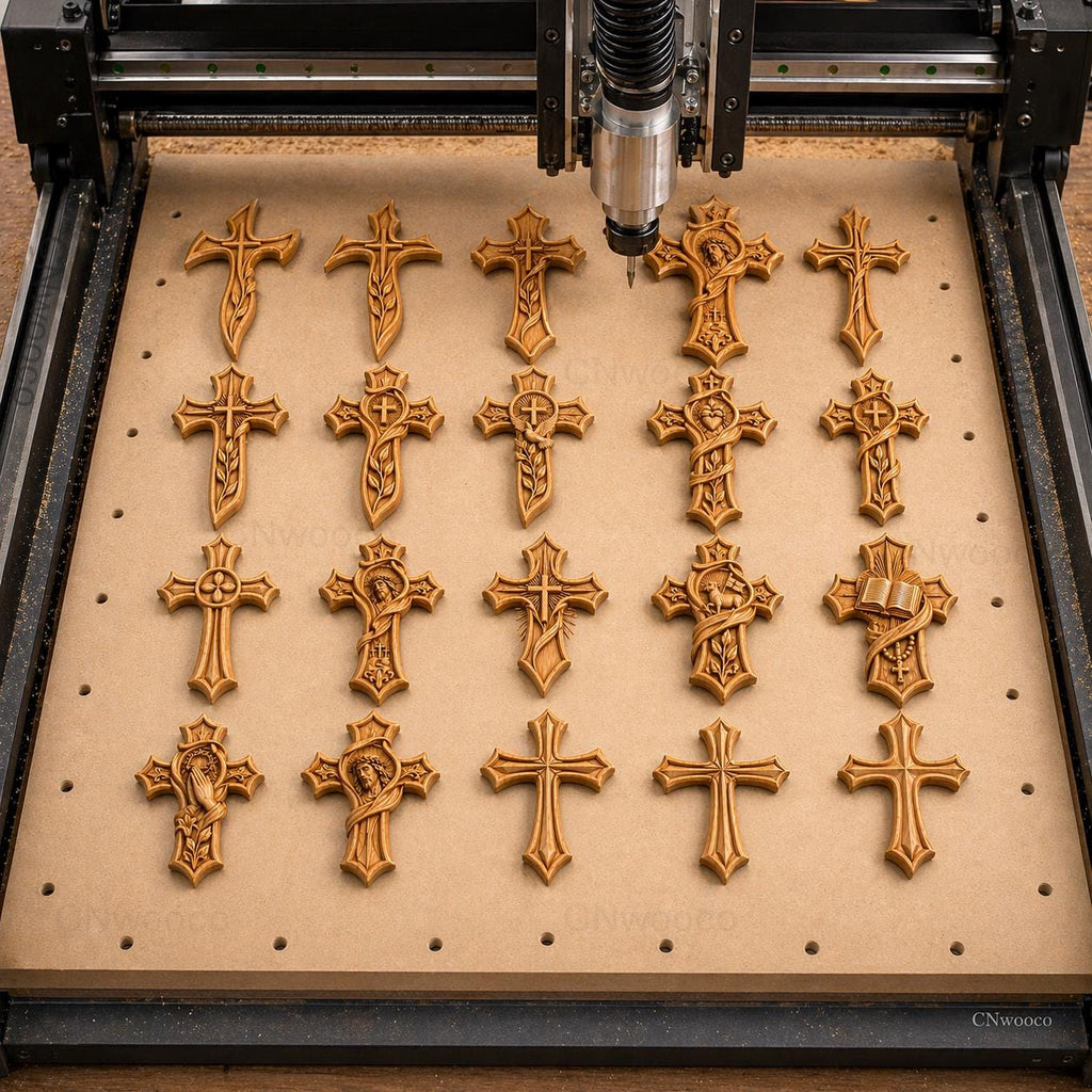 Fichier CNC & impression 3D pack 20 croix religieuses – bas-reliefs chrétiens pour sculpture bois, décoration murale STL