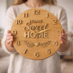 CNC-Datei Uhr "Home Sweet Home" – Holz-Flachrelief für CNC-Skulptur, Wanddekoration Haus STL