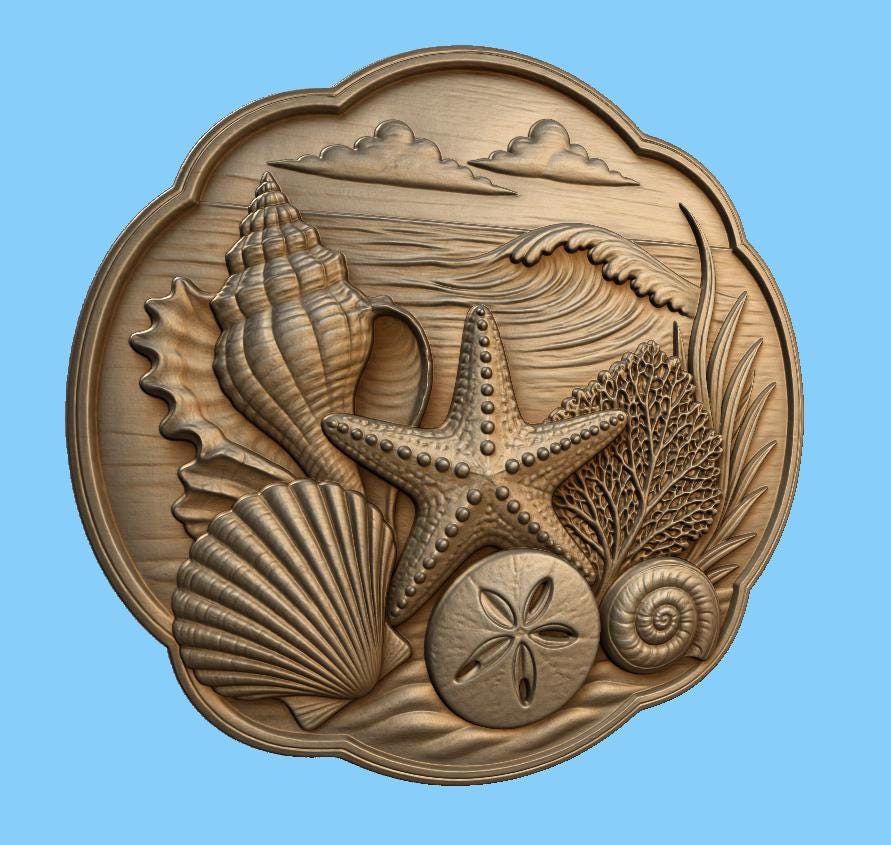 CNC- & 3D-Reliefdruck Muscheln Strand, Meeres- und Urlaubsdekor, STL-Datei sehr hohe Qualität