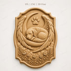 CNC & 3D-Druck Relief schlafender Hund mit Mond und Flügeln, Tiergedenkstück, STL-Datei sehr hohe Qualität
