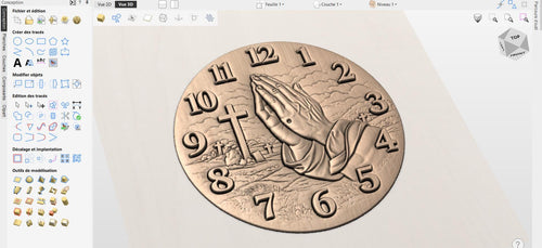 Fichier CNC horloge mains en prière – bas-relief chrétien pour sculpture bois, décoration murale religieuse STL