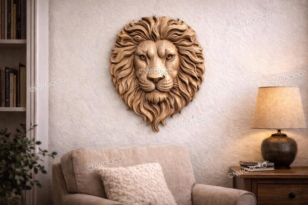 Fichier CNC & impression 3D tête de lion – bas-relief puissant pour sculpture bois, décoration murale STL