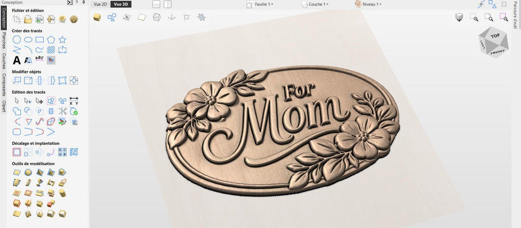 Fichier CNC panneau maman floral – bas-relief bois pour cadeau fête des mères, décoration murale STL