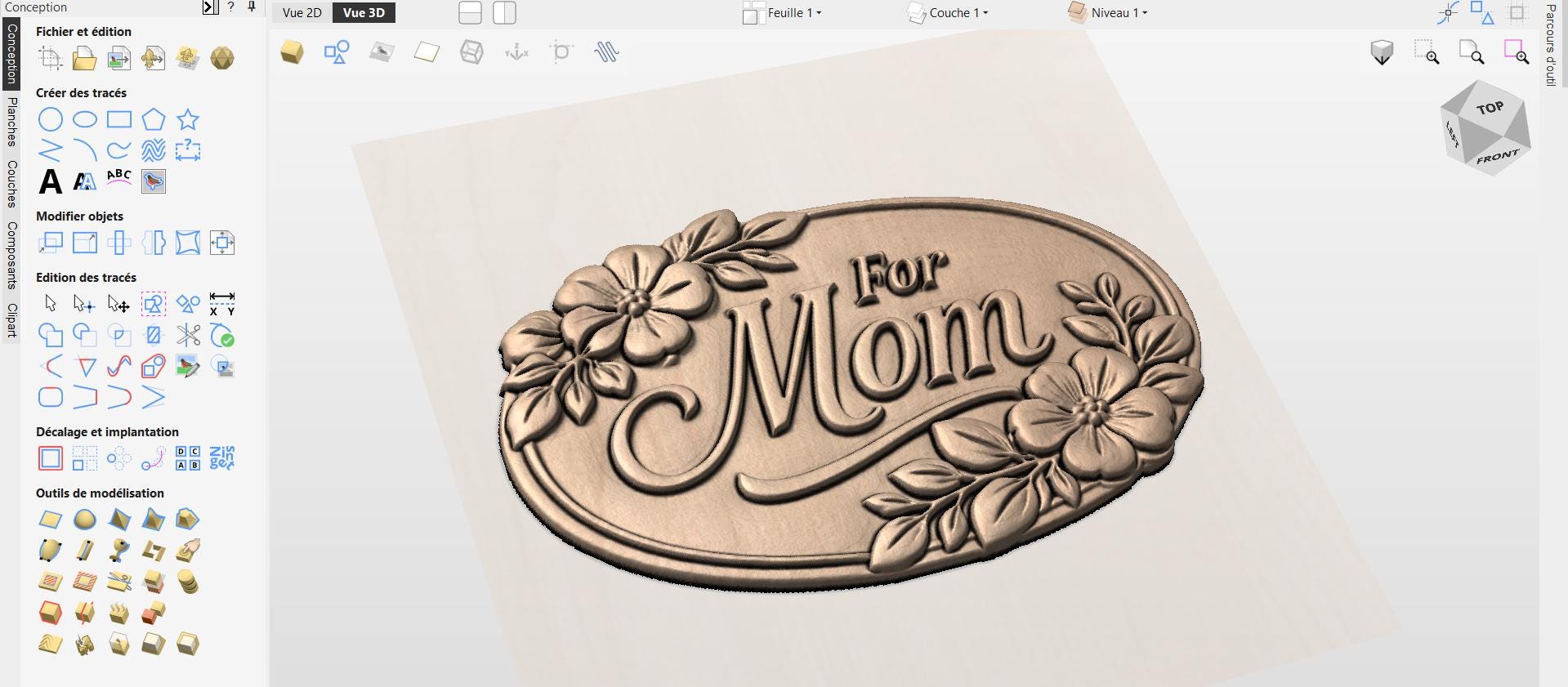 Fichier CNC panneau maman floral – bas-relief bois pour cadeau fête des mères, décoration murale STL