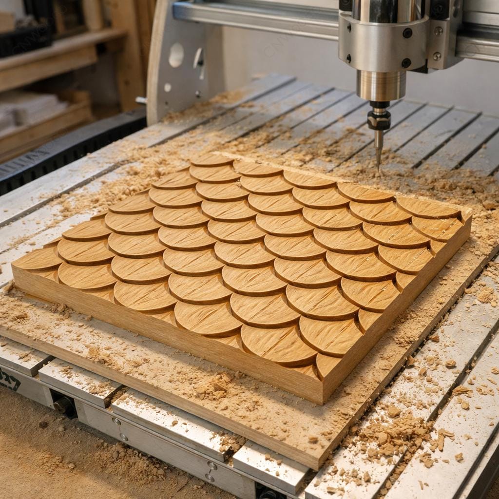 Fichier CNC panneau texture bois écaille (scallop) – bas-relief motif pour sculpture bois, design porte de meuble et décoration murale STL