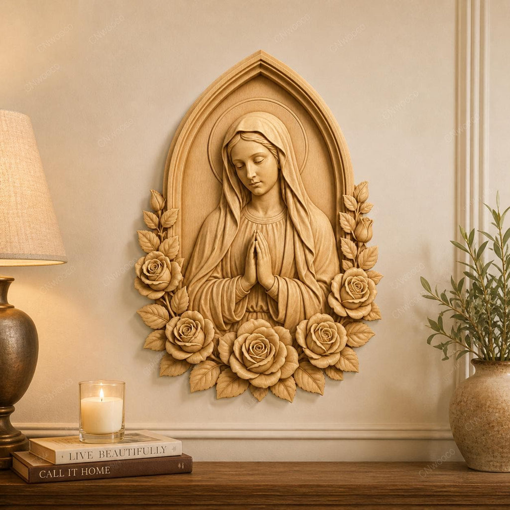 CNC & impression 3D relief Vierge Marie avec roses, fichier STL très haute qualité