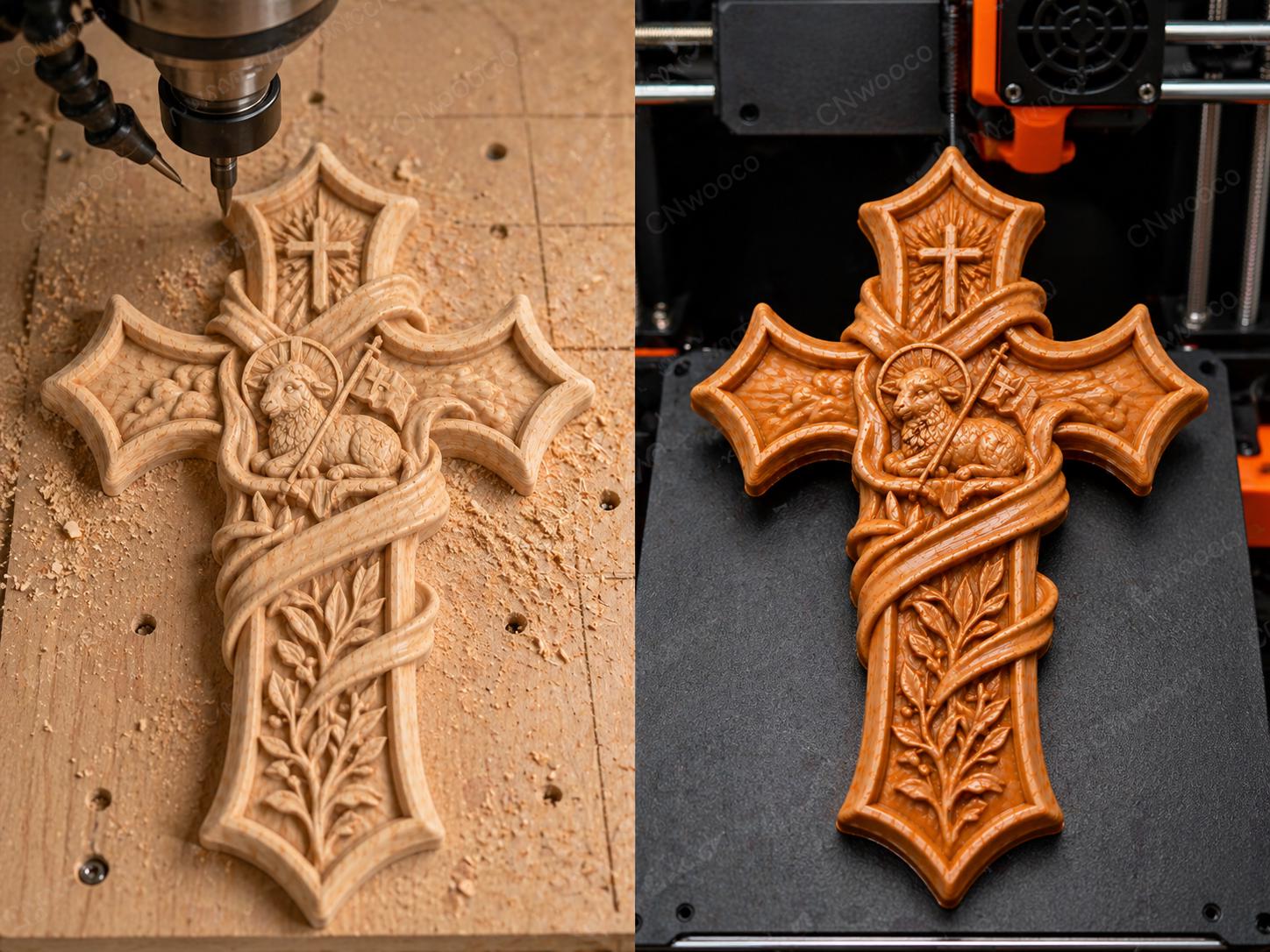 Fichier CNC & impression 3D – croix chrétienne en bas-relief 3D, modèle STL pour sculpture bois et décoration murale