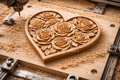 Fichier CNC & impression 3D cœur de roses – bas-relief floral très haute qualité pour sculpture bois, décoration murale STL