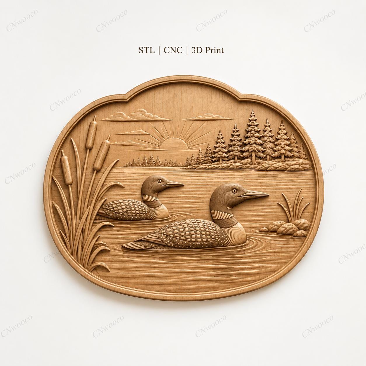CNC & impression 3D huards sur lac avec roseaux et forêt, fichier STL très haute qualité
