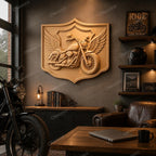 CNC & 3D-Reliefdruck Custom Motorrad mit Flügeln, Biker Garage Dekor, sehr hochwertige STL-Datei