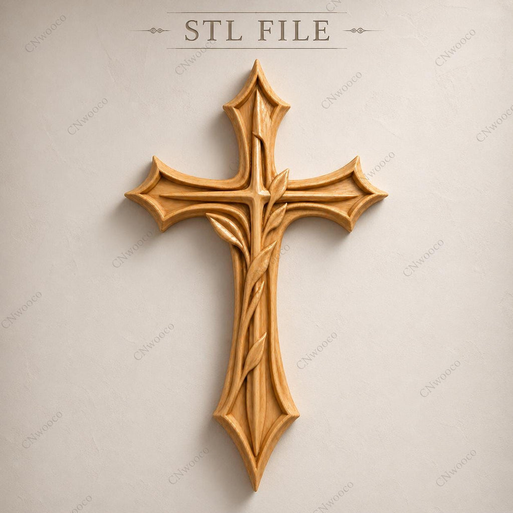 Fichier CNC & impression 3D – croix chrétienne en bas-relief 3D, modèle STL pour sculpture bois et décoration murale