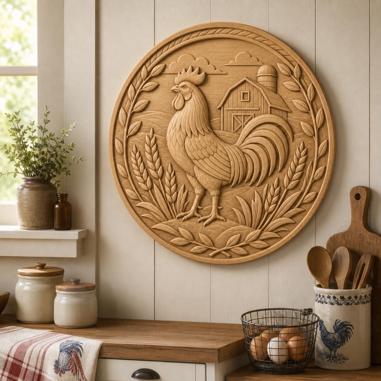 CNC & impression 3D coq de ferme, STL de haute qualité pour sculpture bois et décoration farmhouse