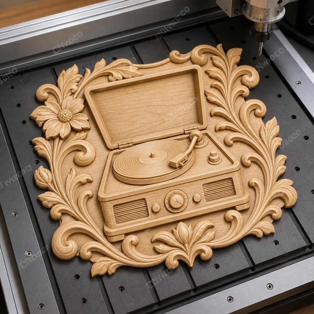 CNC & impression 3D relief tourne-disque vintage avec ornements floraux, fichier STL très haute qualité