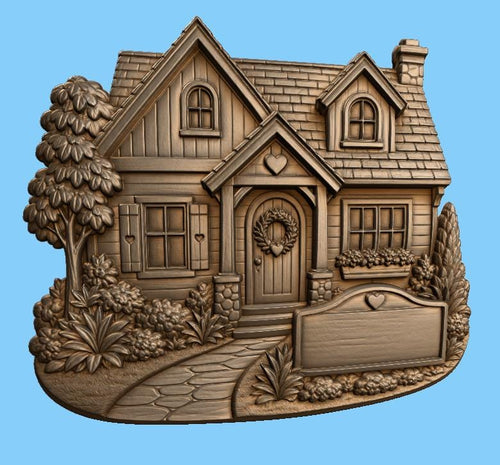CNC & impression 3D relief maison cottage, fichier home decor pour gravure bois, STL de haute qualité, à personnaliser