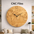 Fichier CNC horloge carte du monde, bas-relief bois moderne, décoration murale map design, sculpture horloge, modèle gravure 3D STL