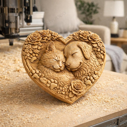 Fichier CNC & impression 3D cœur chat et chien – bas-relief mémorial pour animaux, décoration murale STL