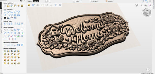 Fichier CNC panneau Welcome Home floral, bas-relief bois porte entrée, décoration murale, panneau accueil, modèle gravure 3D STL