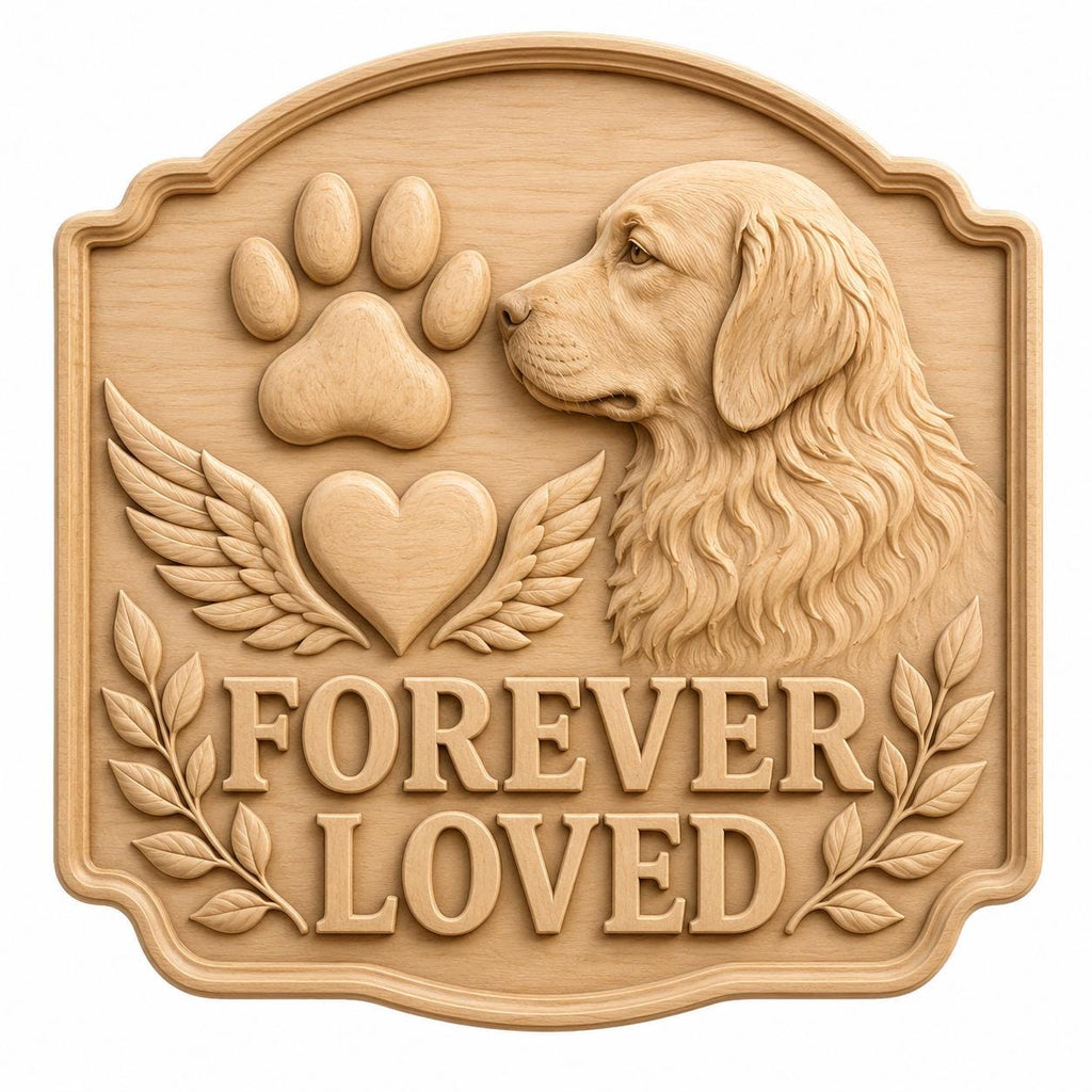 CNC & impression 3D relief mémorial chien Forever Loved avec empreinte et ailes, souvenir animal pour gravure bois, STL de haute qualité