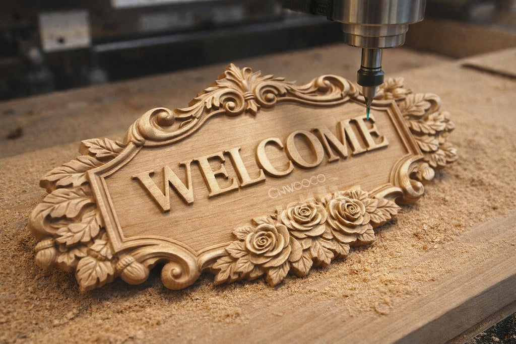 CNC-Datei & 3D-Druck – Blumen-Willkommensschild – 3D-Relief für Tür und Wanddekoration STL