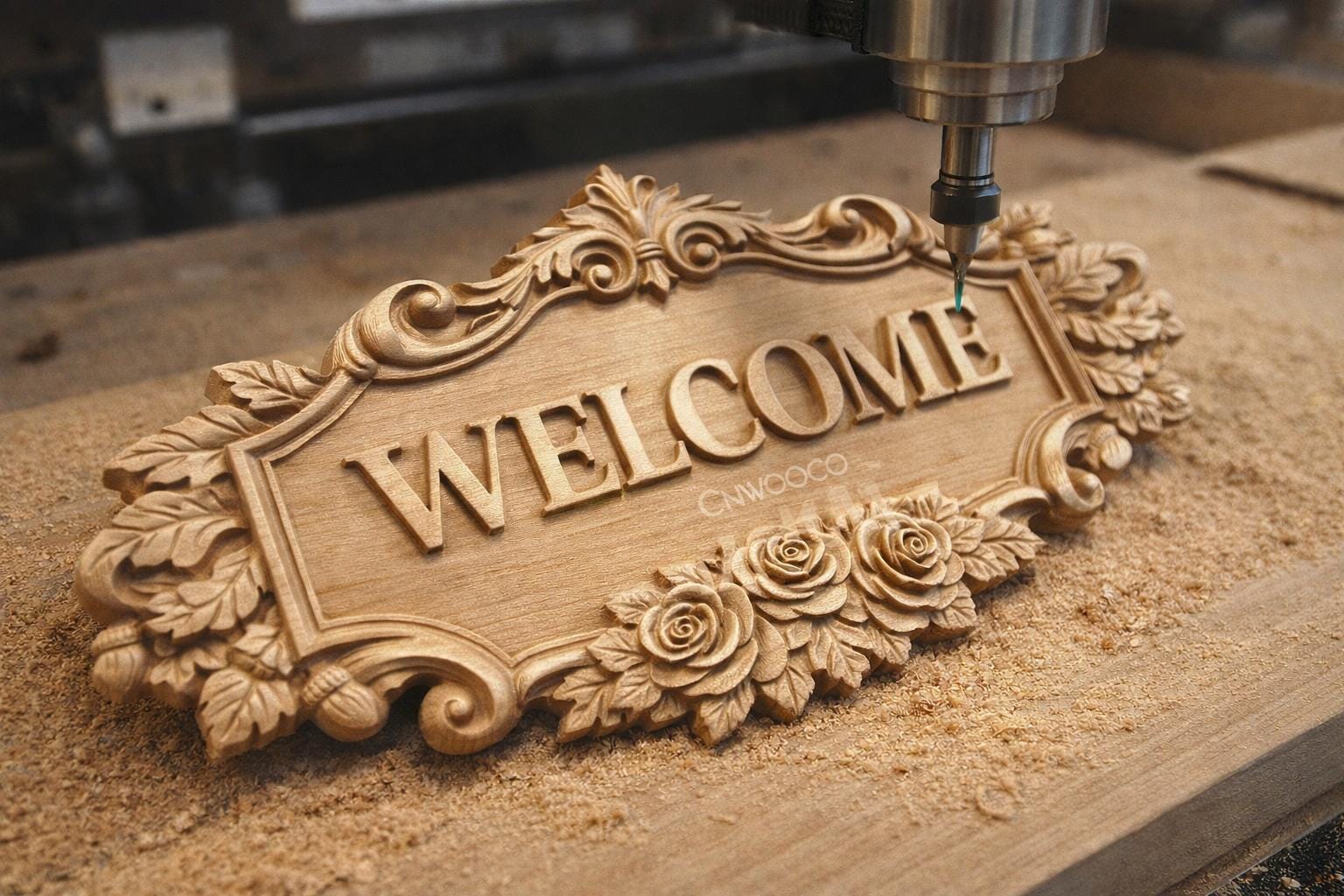 CNC-Datei & 3D-Druck – Blumen-Willkommensschild – 3D-Relief für Tür und Wanddekoration STL