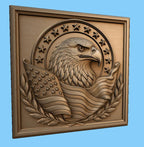 CNC & impression 3D relief aigle américain avec drapeau, décor patriotique, fichier STL très haute qualité