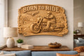 CNC-Datei Motorrad "Born to Ride" – Biker-Flachrelief für Holzskulptur, Garagen-Wanddeko und Man Cave STL