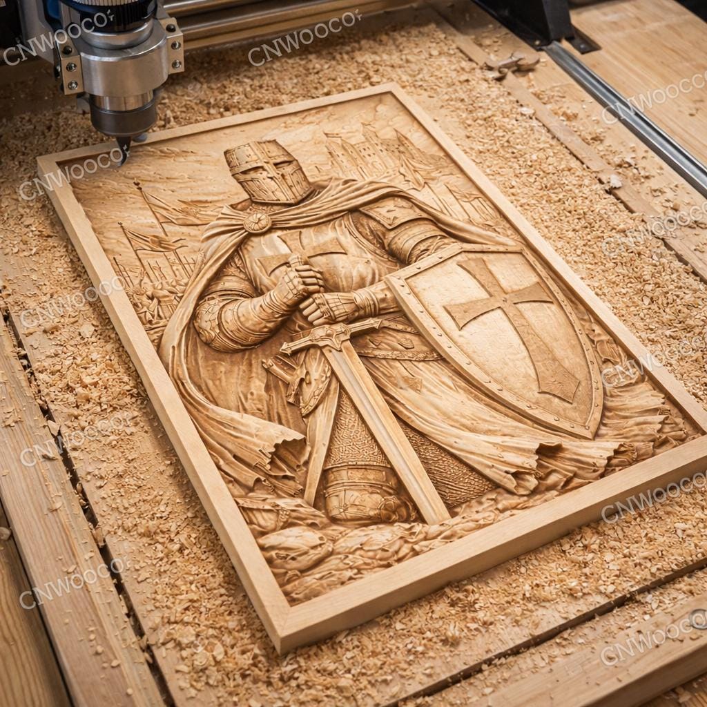 CNC-Datei Templerritter – mittelalterliches Basrelief für Holzskulpturen, Wanddekoration STL