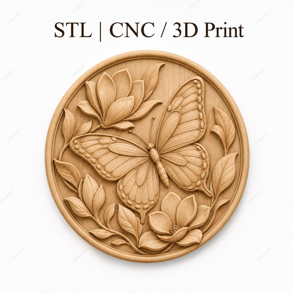 CNC & impression 3D relief papillon floral décoratif, fichier STL très haute qualité