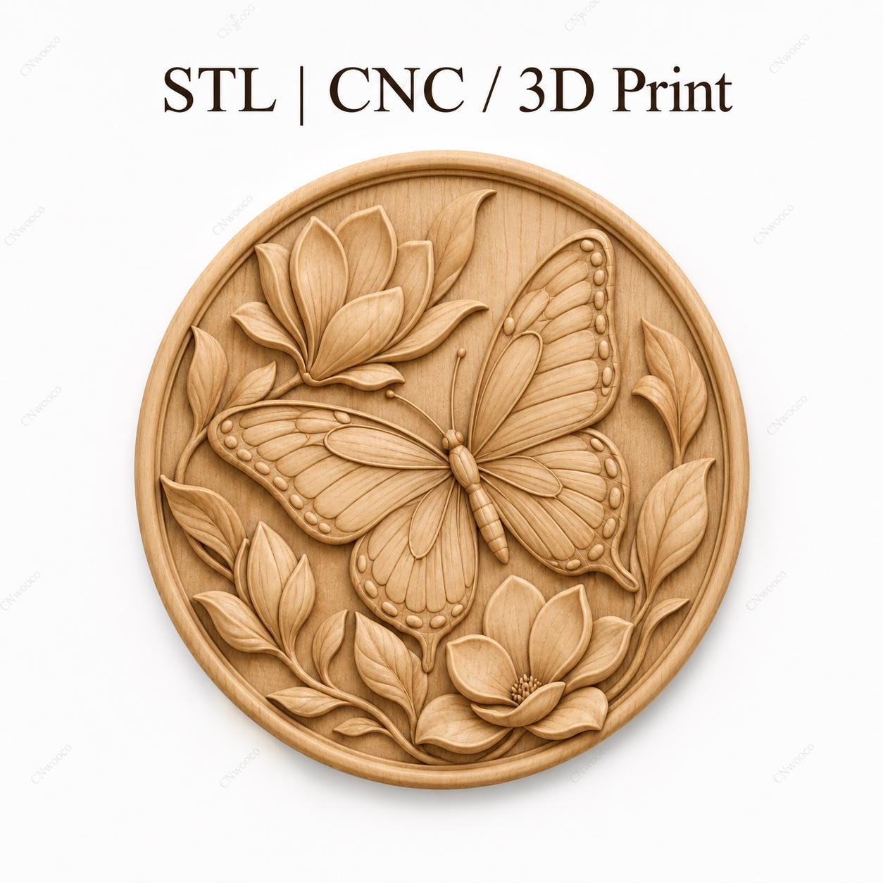 CNC & impression 3D relief papillon floral décoratif, fichier STL très haute qualité