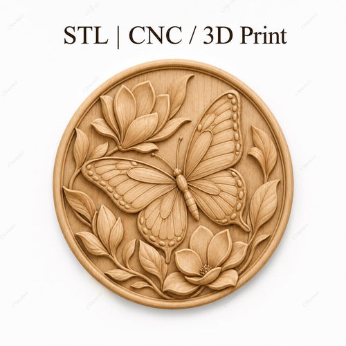 CNC & impression 3D relief papillon floral décoratif, fichier STL très haute qualité