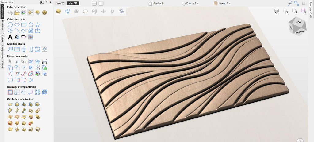 Fichier CNC panneau texture bois motif vague – bas-relief pour sculpture bois, design surface murale et décoration moderne STL