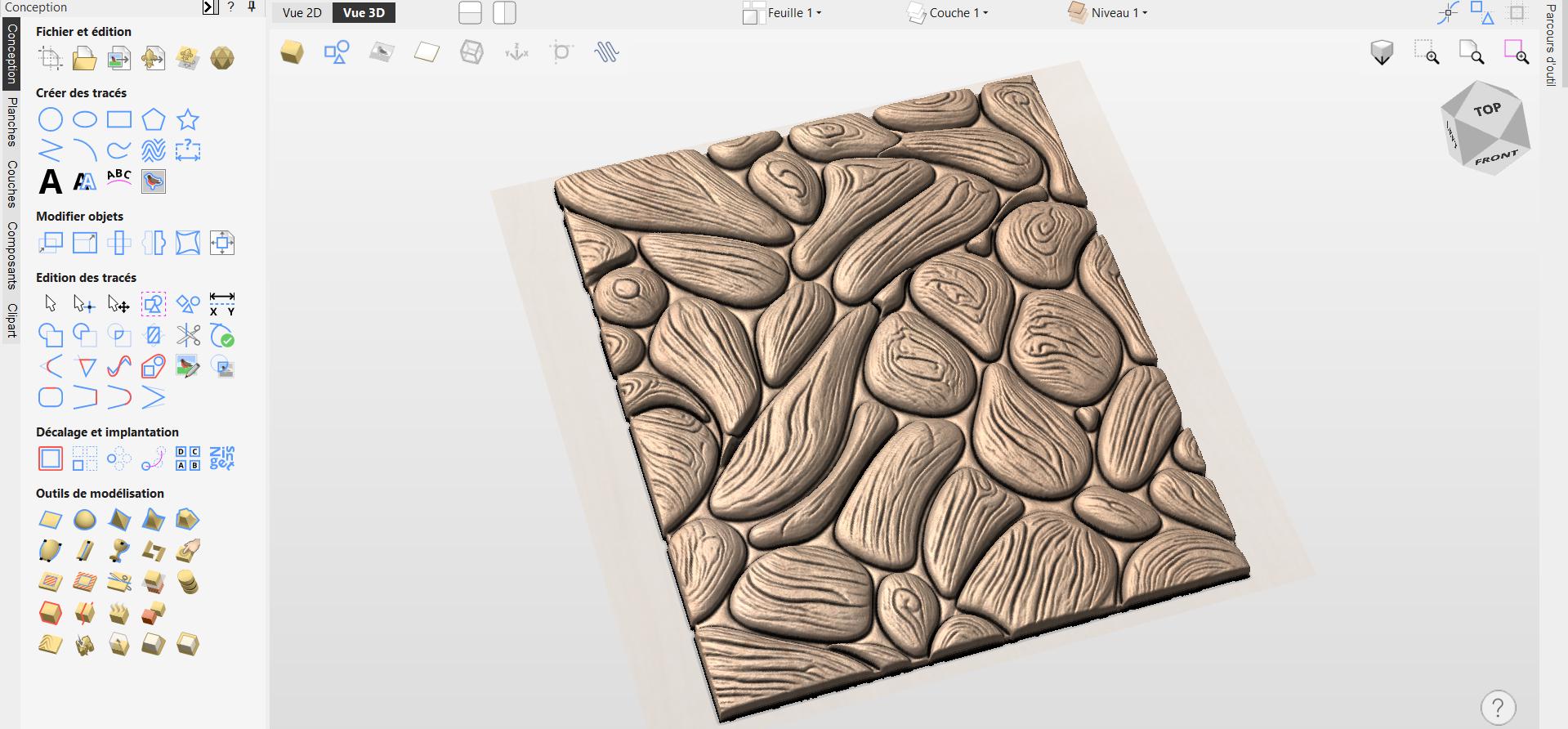 Fichier CNC panneau texture bois galets organiques – bas-relief motif pour sculpture bois, design surface décorative et panneau mural STL