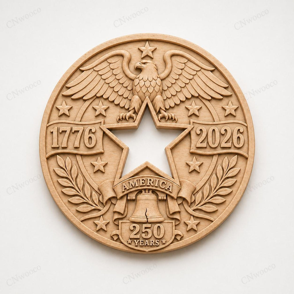 Fichier CNC & impression 3D America 250 – bas-relief aigle USA 1776-2026, Liberty Bell, 4th of July STL bois